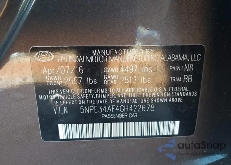 2016 Hyundai Sonata Sport from USA, damaged, VIN 5NPE34AF4GH422678